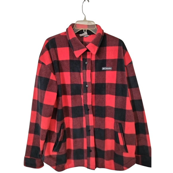 3365) Columbia Women Benton Spring Fleece Red Check Print Jacket Size XL - Picture 3 of 10